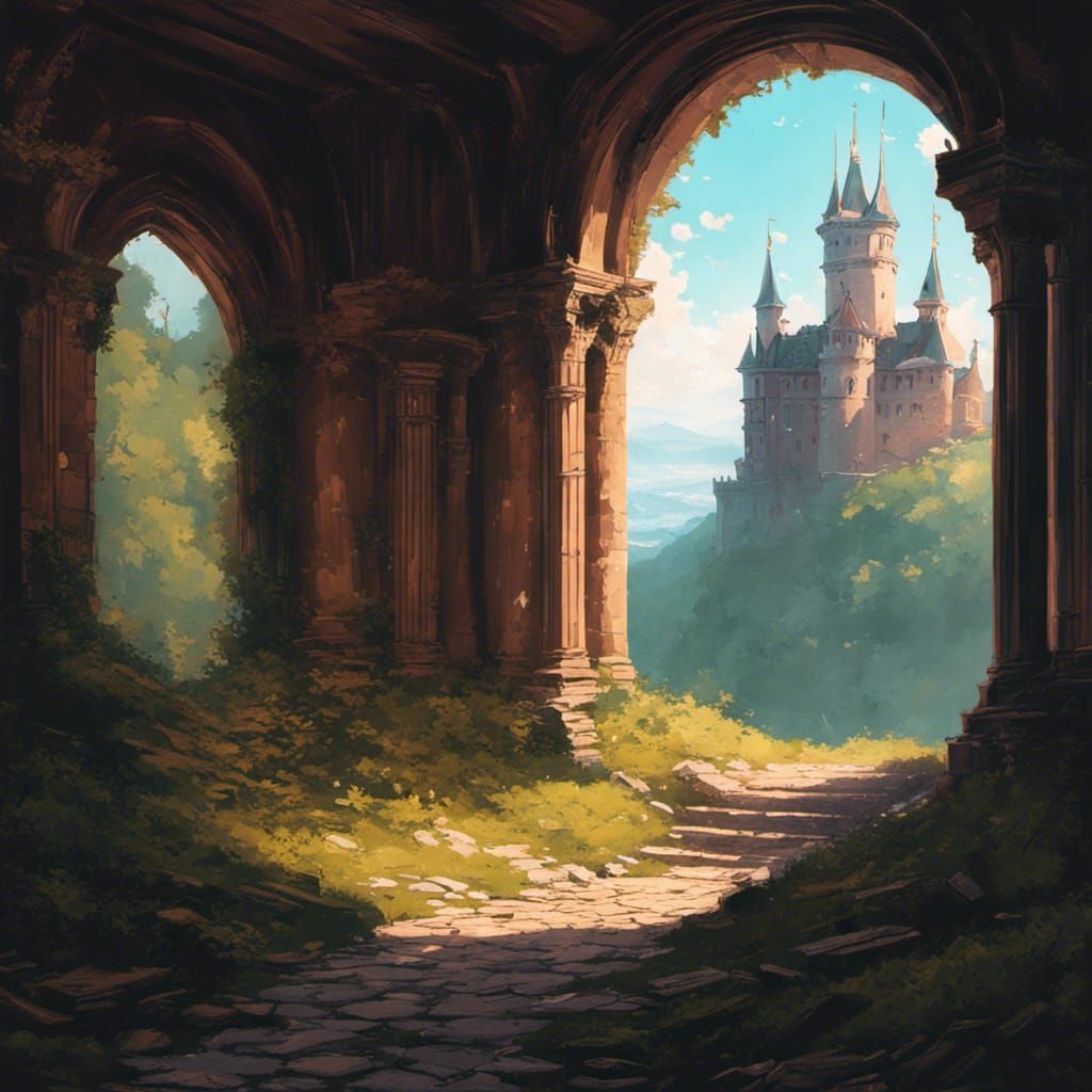 Princess in Abandoned Castle, Dreamy Digital Art