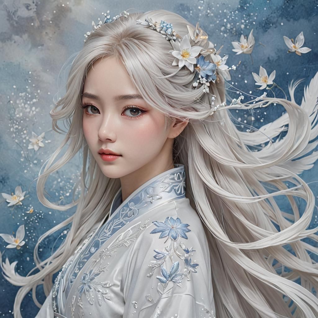 Ethereal Anime-Inspired Portrait of a Celestial Lady