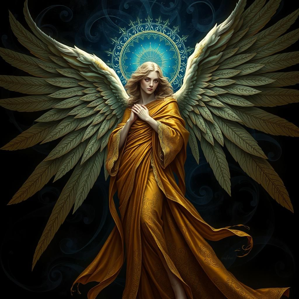 Majestic Fantasy Angel in Gustav Klimt Style