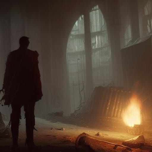 Man Watching TV in Dark Fantasy Style