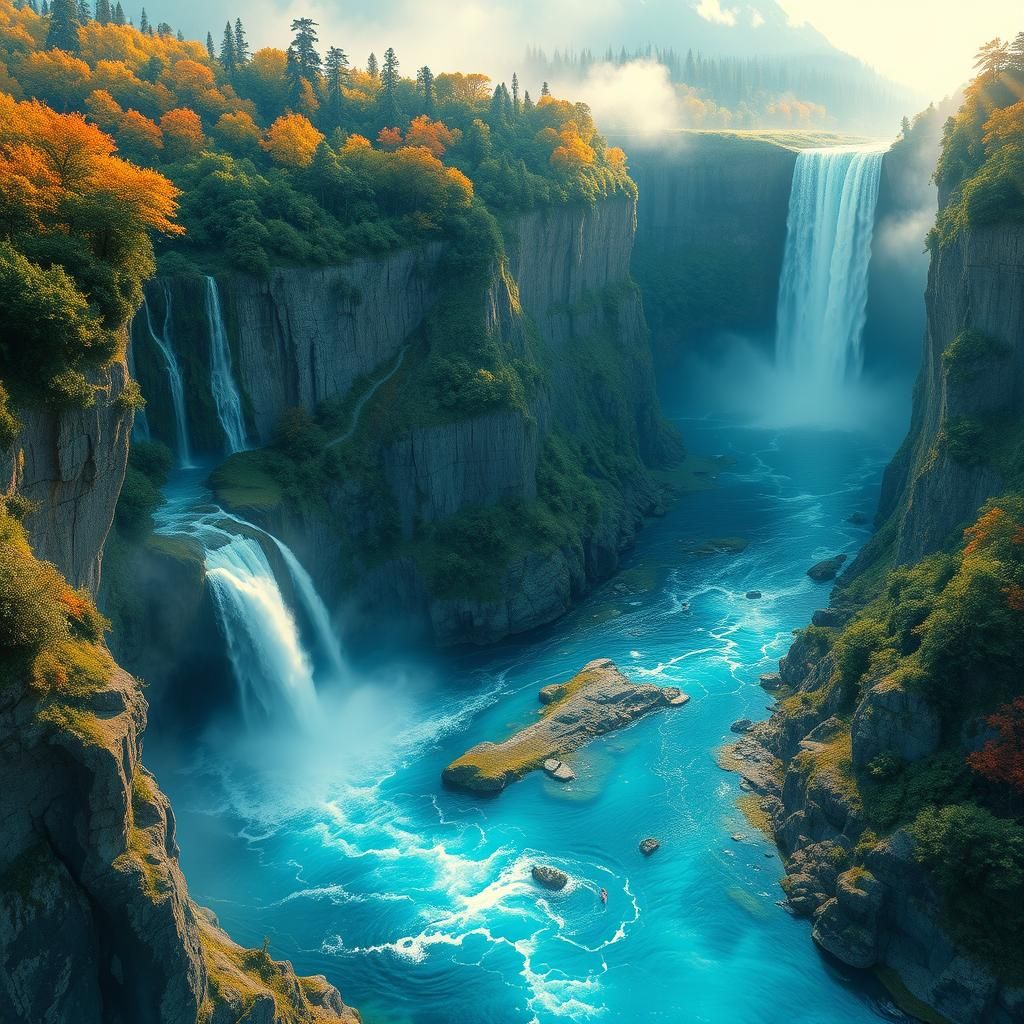 Dreamlike River Plunges into Monumental Waterfall