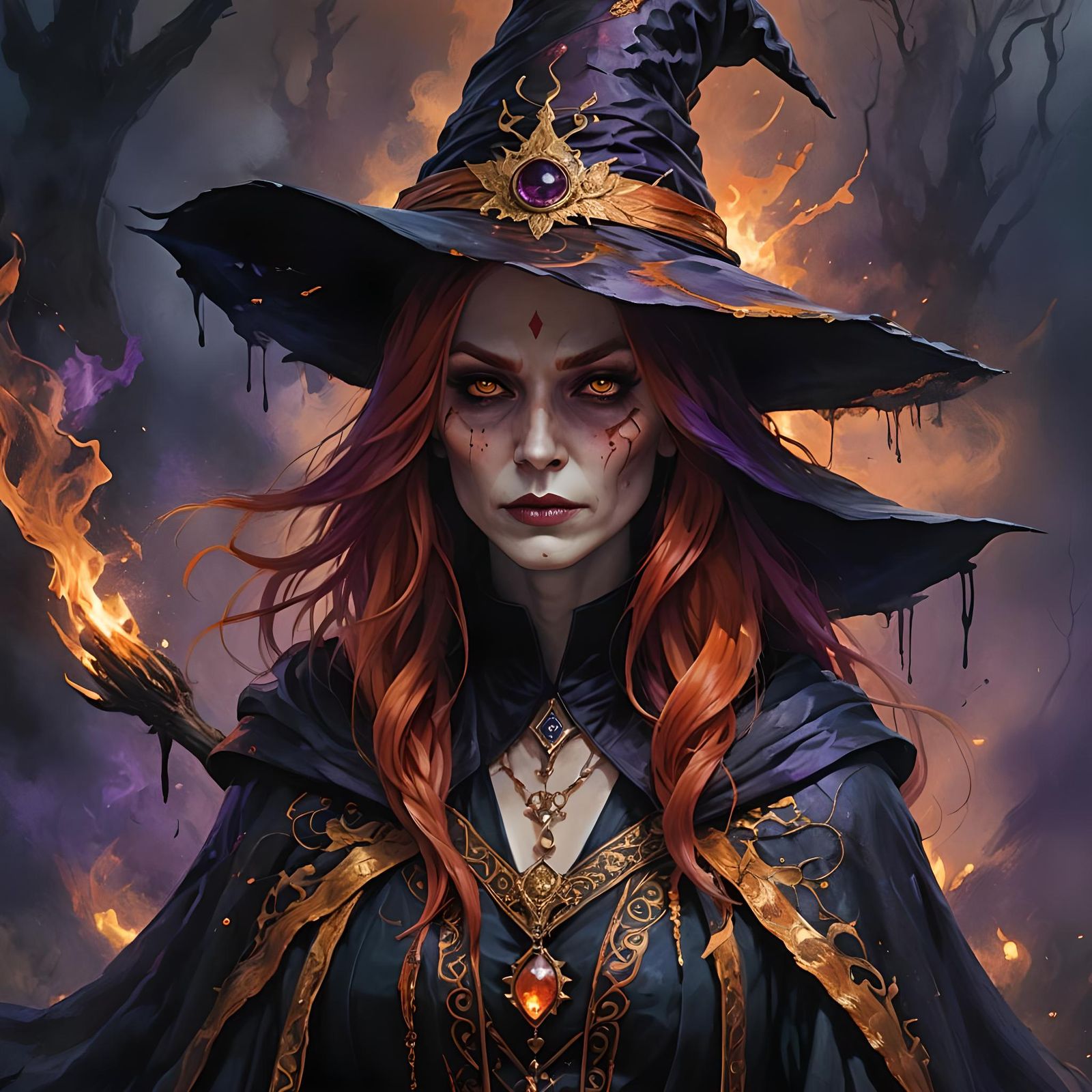 Eerie Witch in Dark Fantasy Style Concept Art