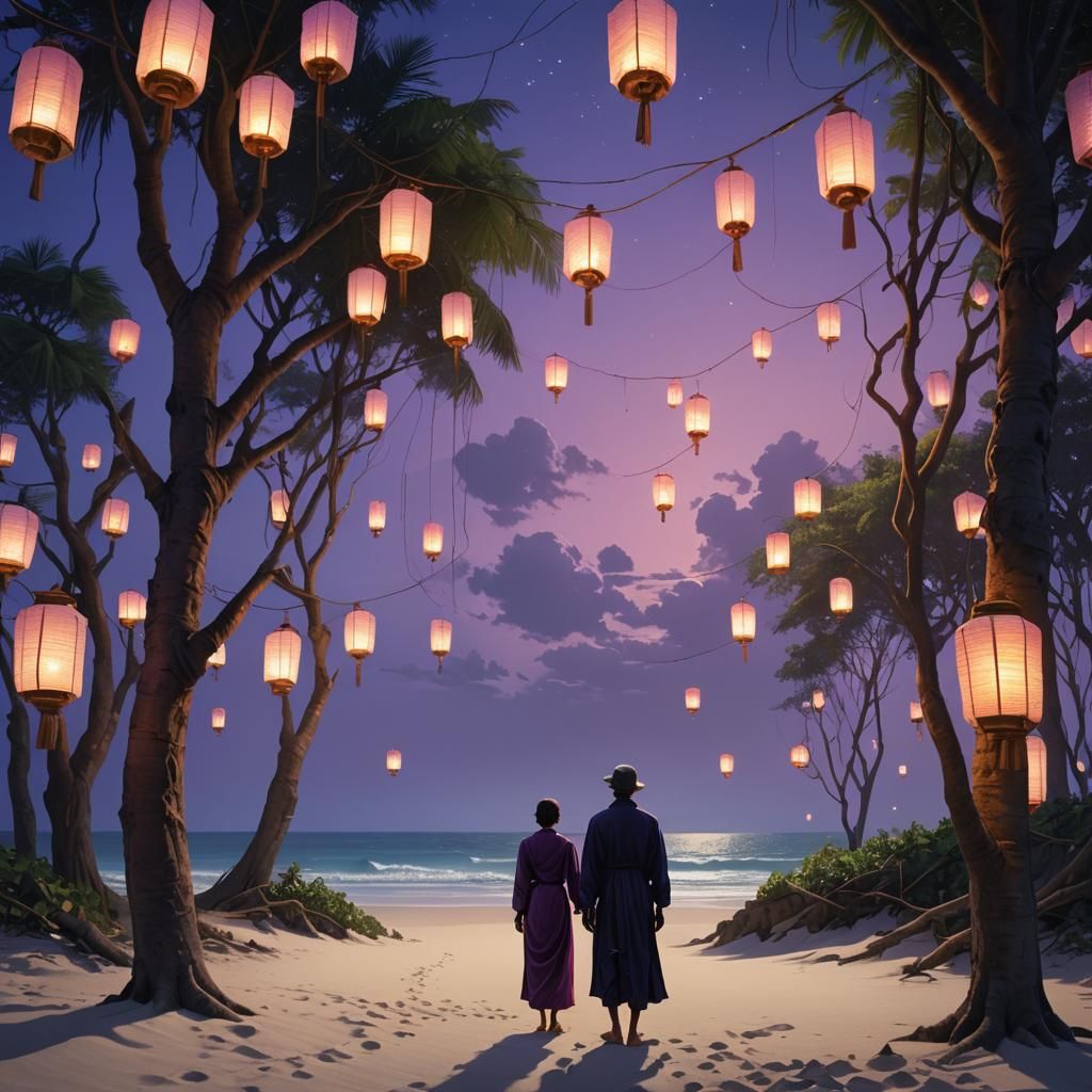 Tropical Beach Serenity in Expressionist Digital Art