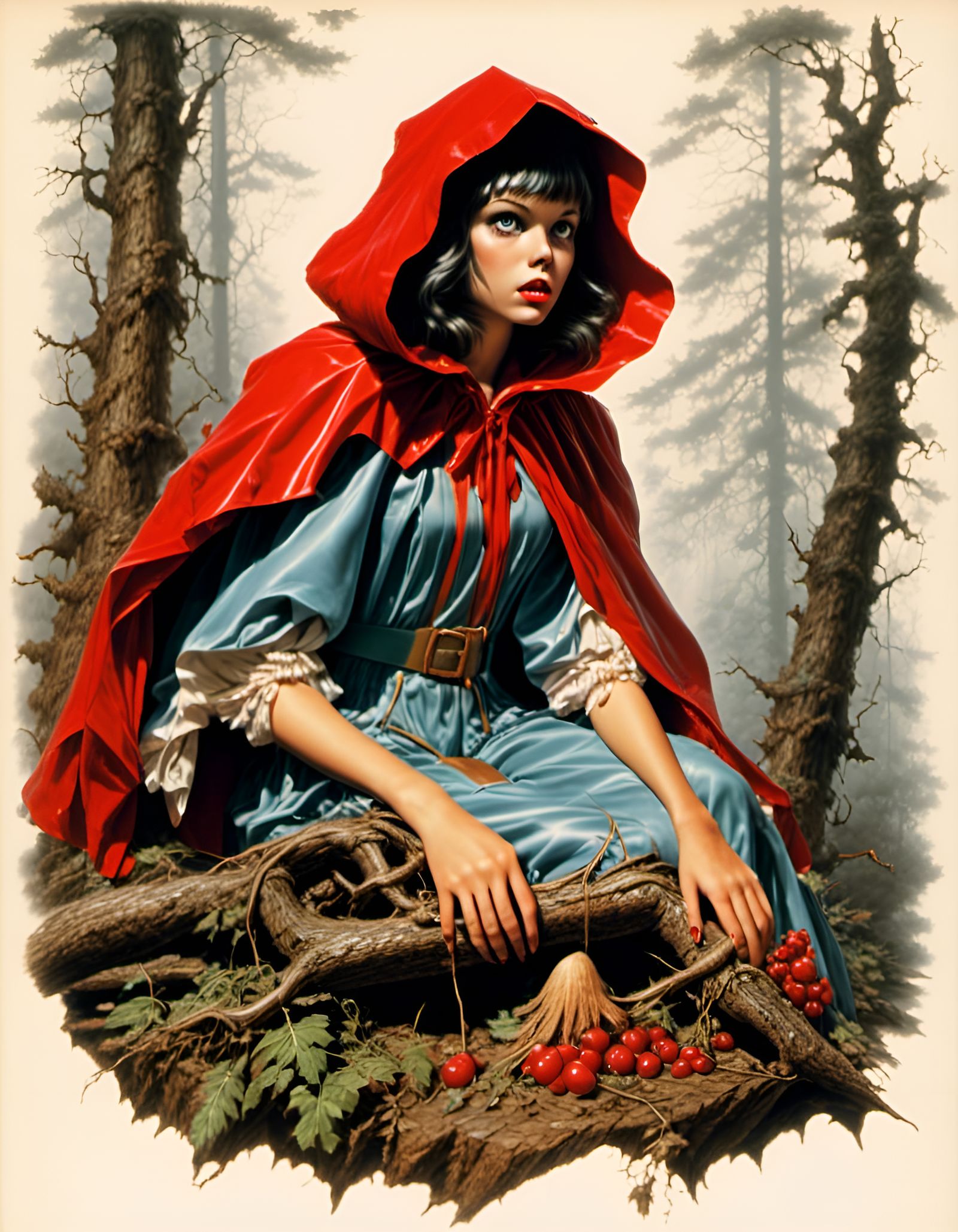 Little Red Riding Hood in Dark Forest