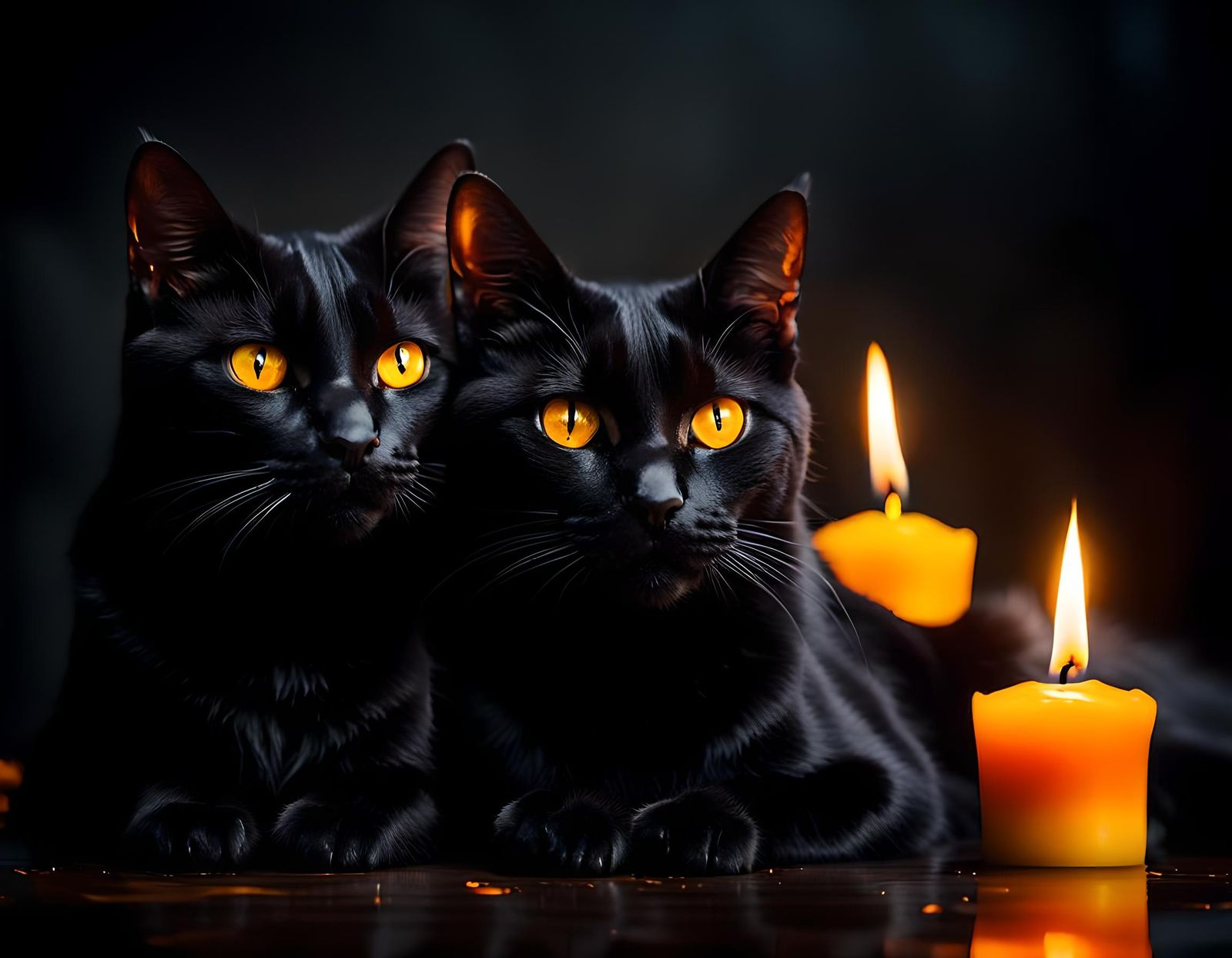 Two Black Cats with Piercing Yellow Eyes
