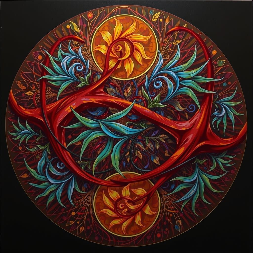 Abstract Botanical Art with Crystalline Leaves and Optical I...