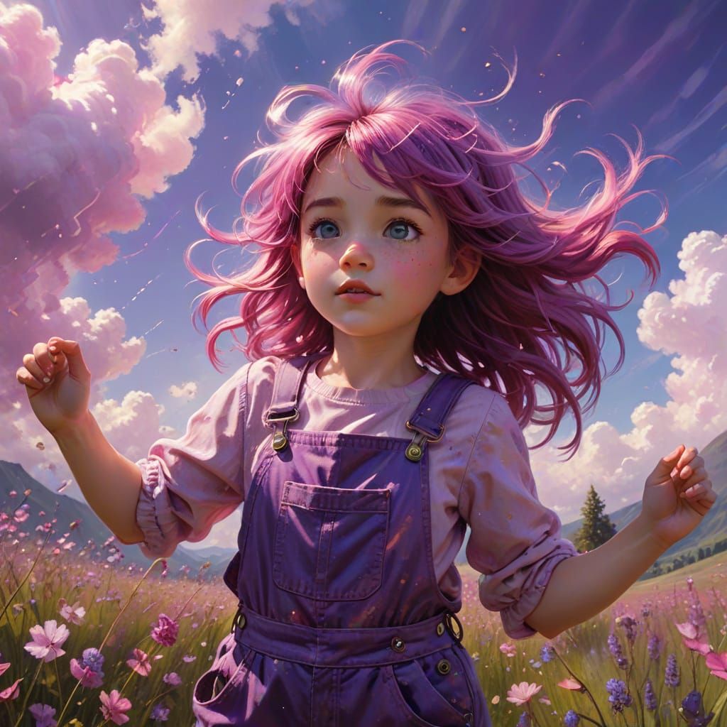 Dancing Girl in a Whimsical Ghibli Meadow