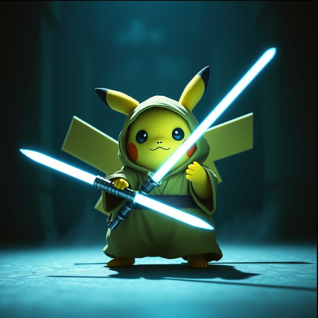 Pikachu Wields a Heroic Lightsaber in Cinematic Sci-Fi Style