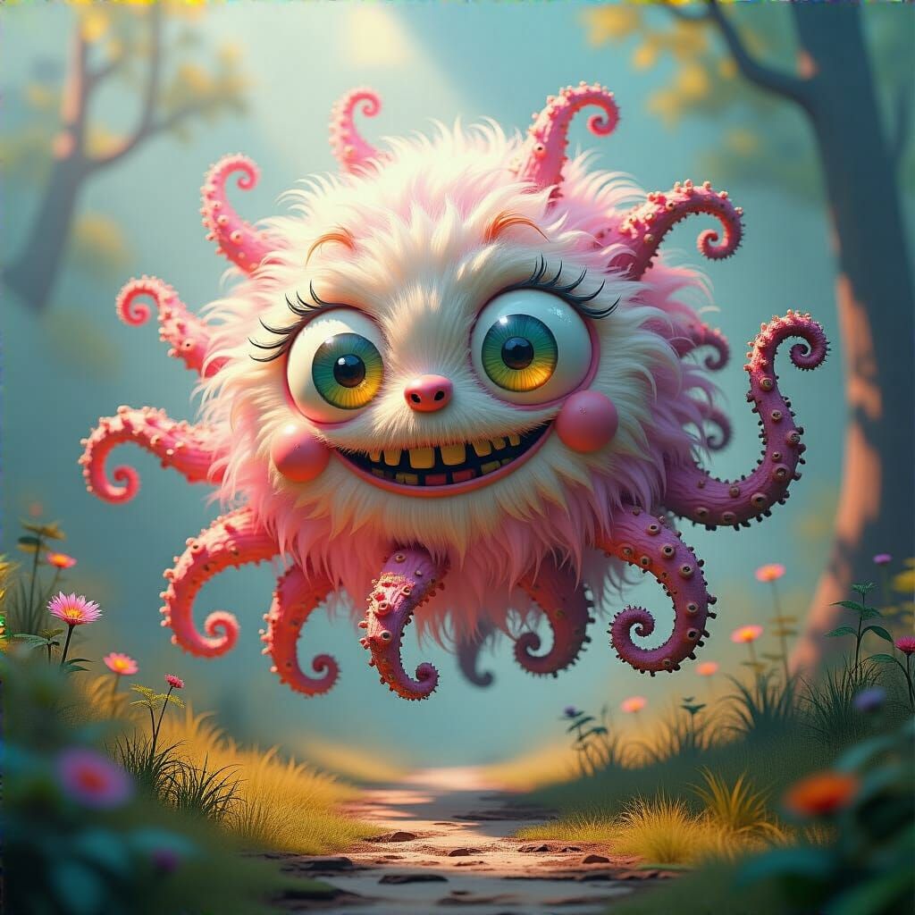Floating Eyeball Monster in Surreal 3D Style