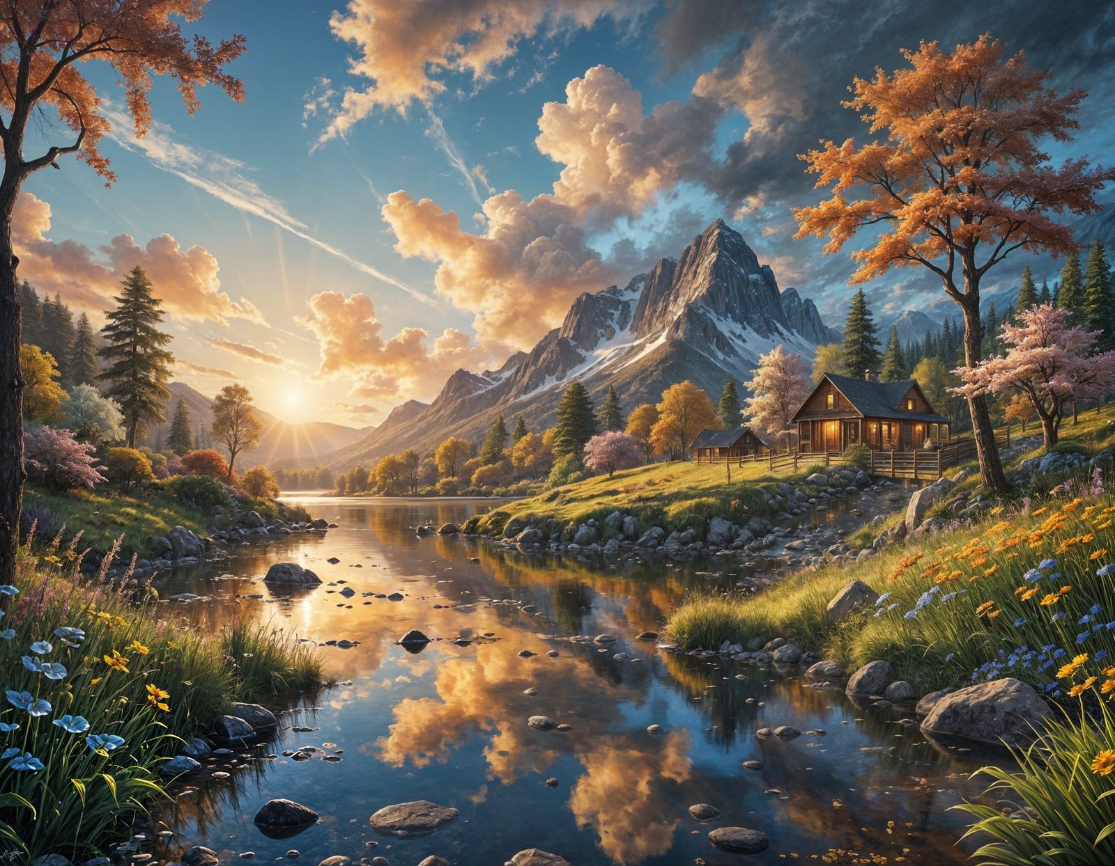 Detailed Spring Landscape with Graffiti Art