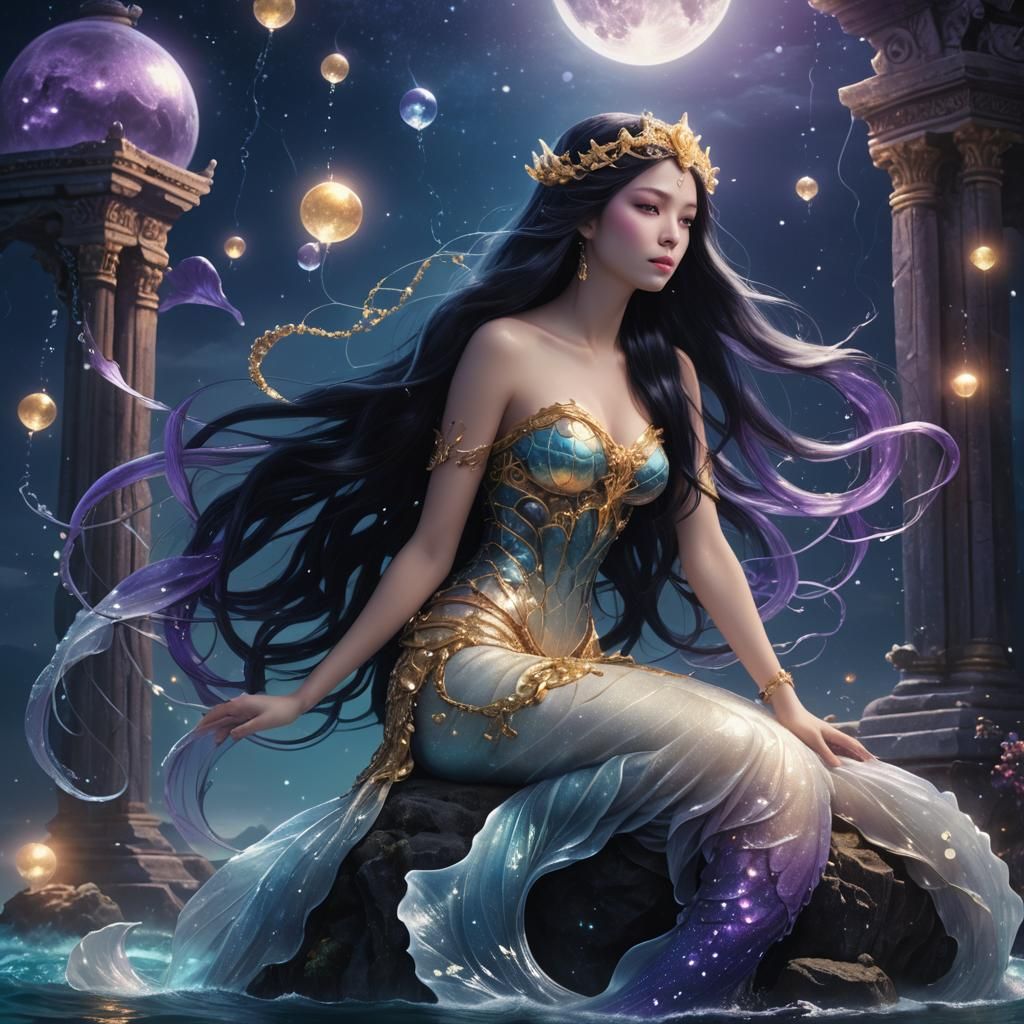 Sea Goddess on Submerged Temple: Dark Fantasy Matte Painting