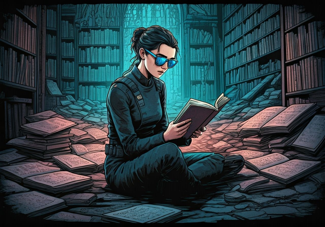 Ashildr Reads in a Futuristic Dystopian Library