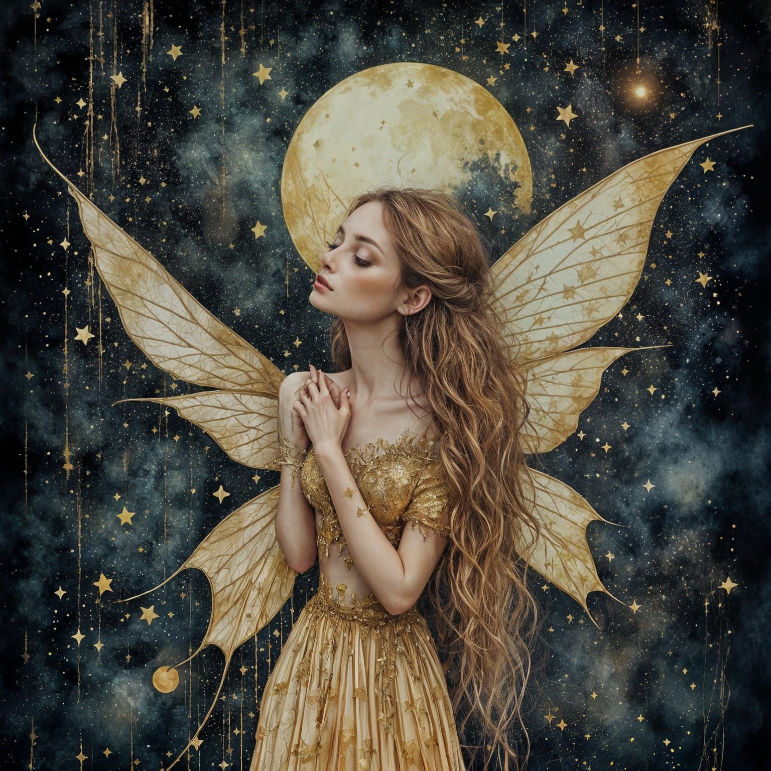 Fairy Woman with Golden Outfit in Dreamy Style
