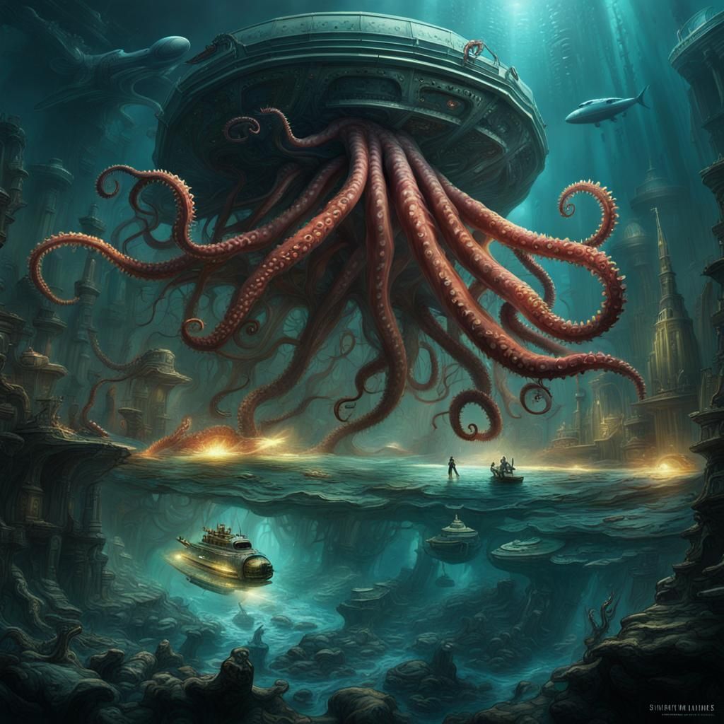 Space Dystopia: Spaceship Under Attack by Octopus