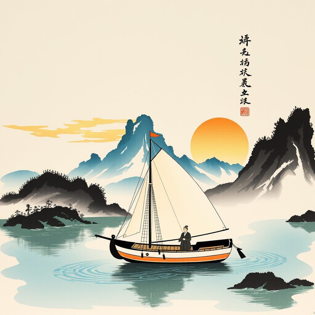 Li Bai's Departure: Chinese Ink Wash Painting