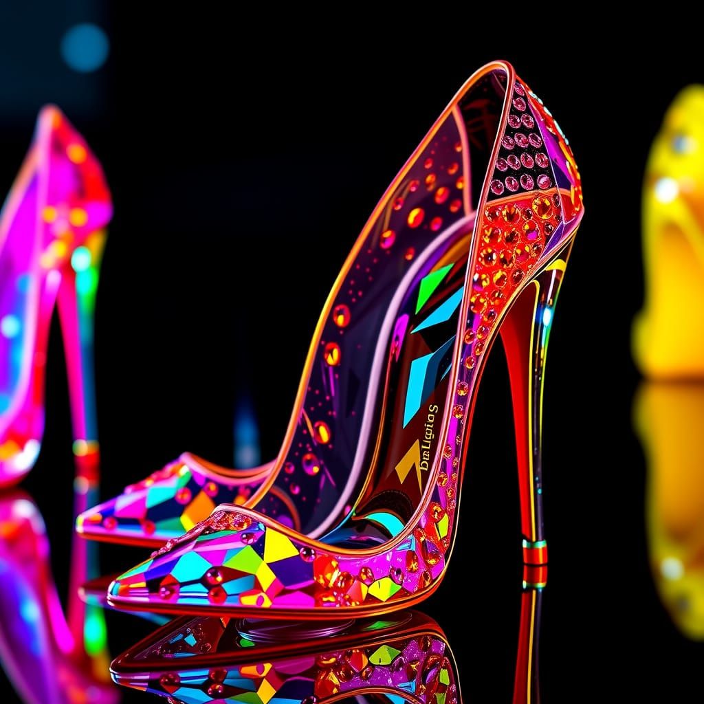 Glistening Crystal Stilettos in a Futuristic Neon Style