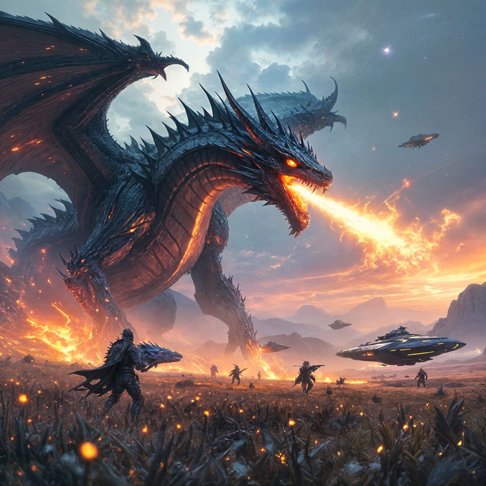 Obsidian Dragon vs Starships in Cosmic Dust