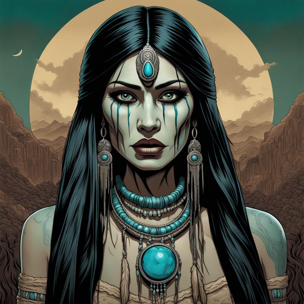 Zombie Pocahontas in Hyperdetailed Mysterious Style