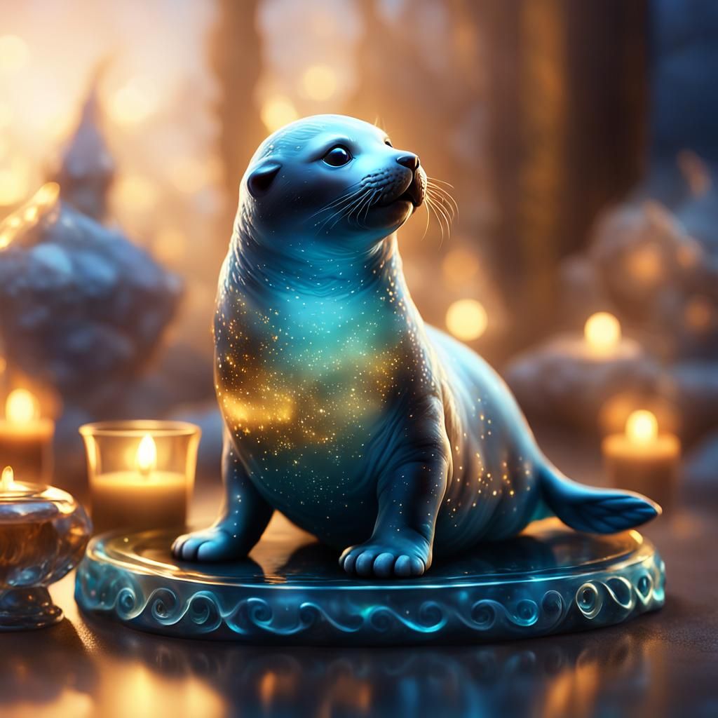 Enameled Glass Seal Figurine with Magic Glow