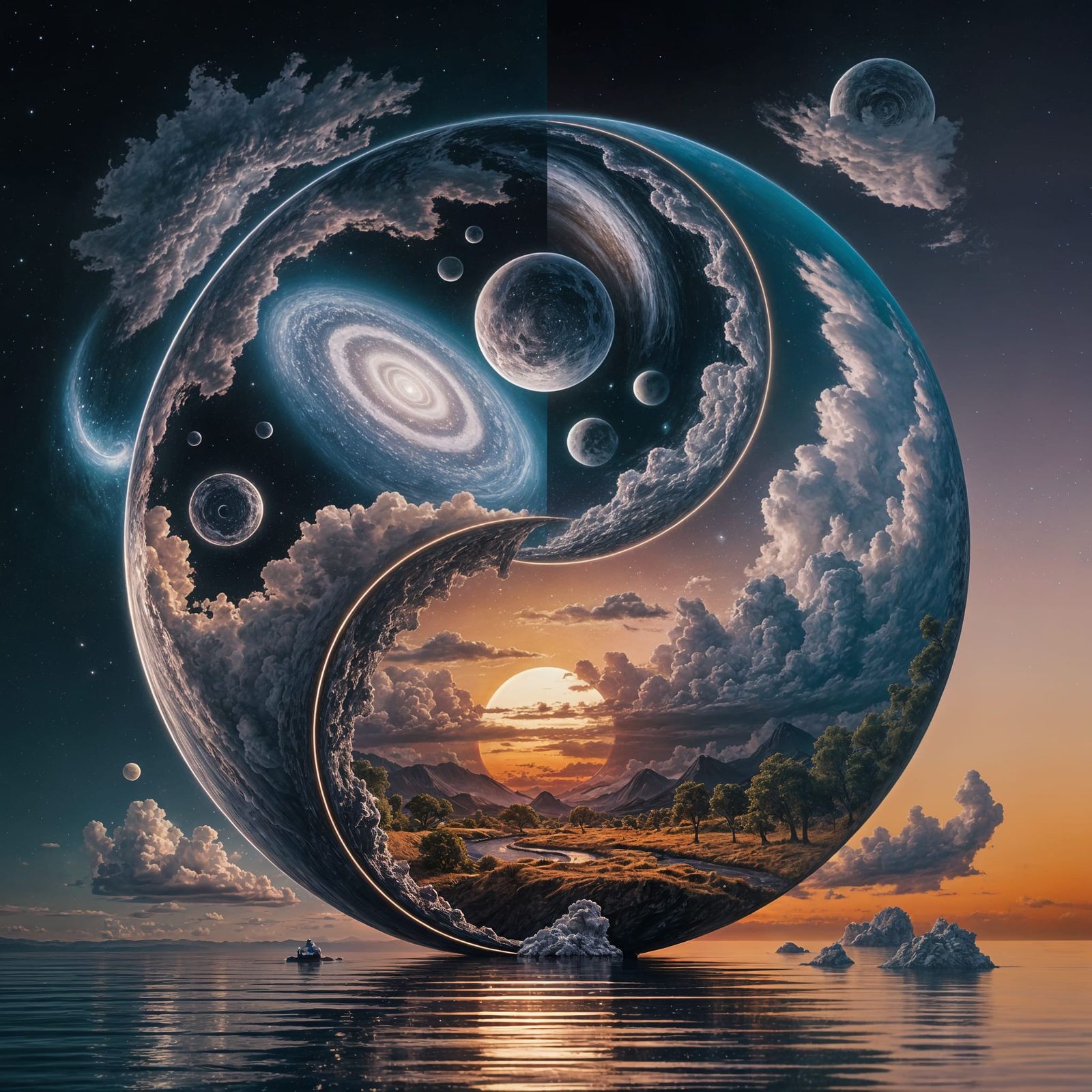 Surreal Cosmic Harmony Unites Day and Night