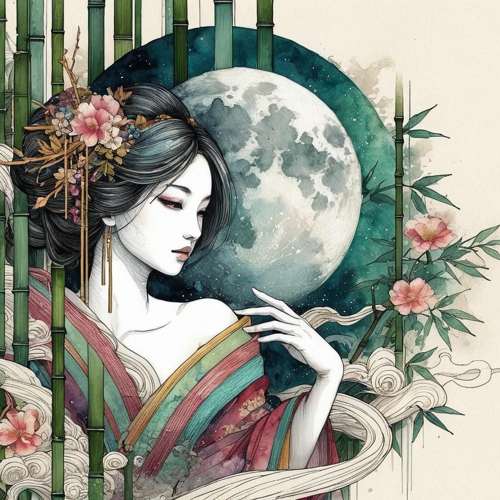 Princess Kaguya: Minimalist Alcohol Ink Art