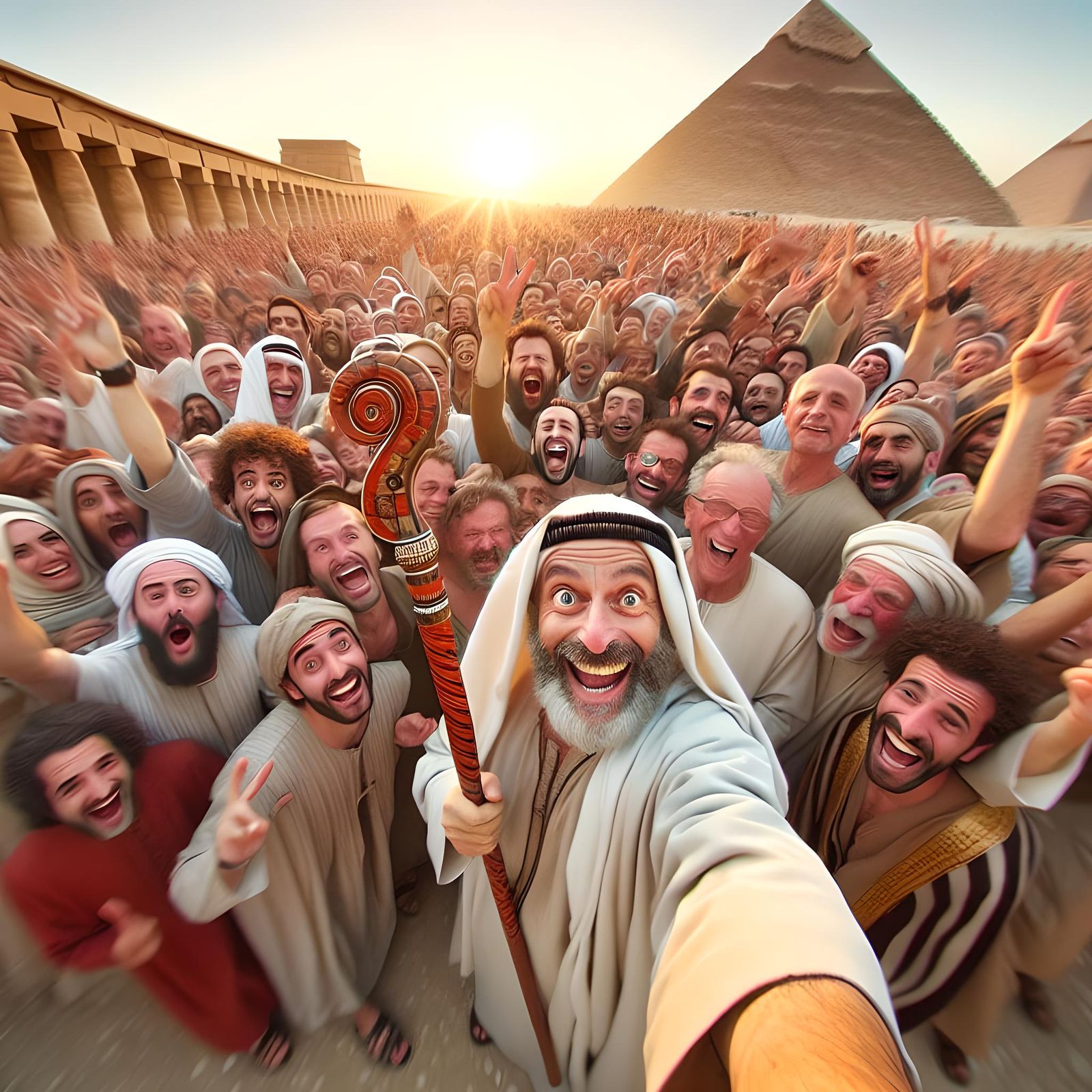 Humorous Exodus Selfie at the Pyramids of Giza
