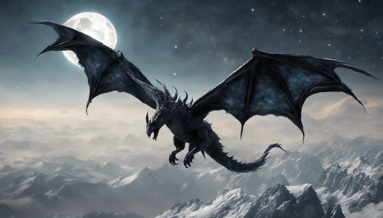 Stellar Wyvern Over Skyrim-esque Peaks