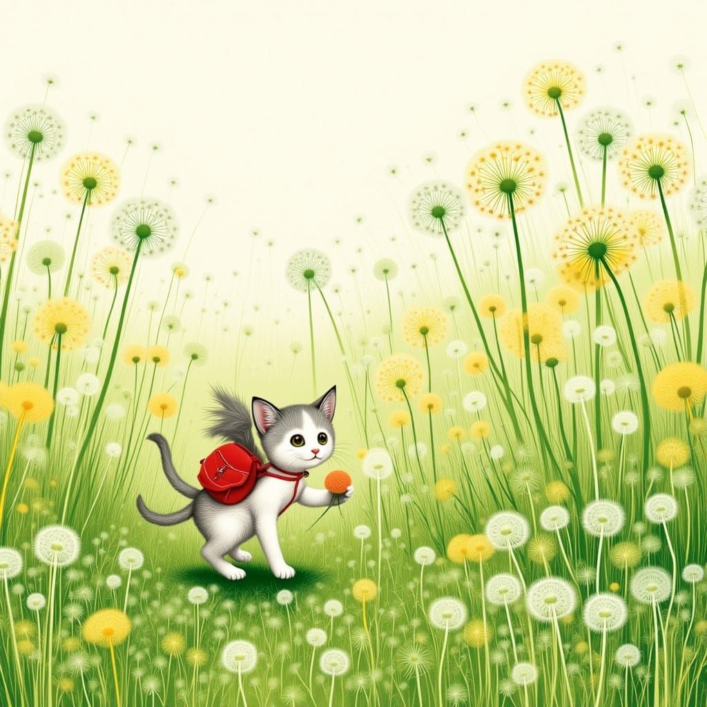 Kitten's Treasure Hunt in Dandelion Field