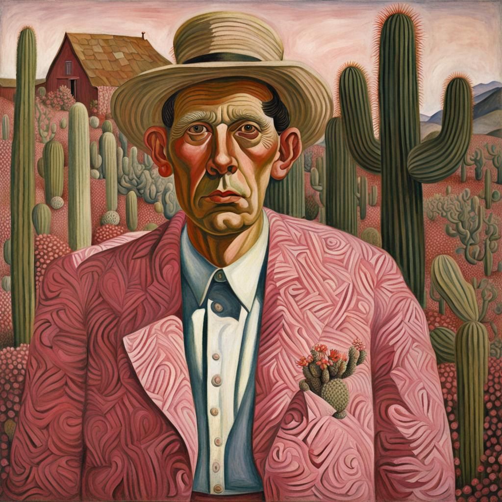 Pink Cactus Man Portrait in Spencer Style