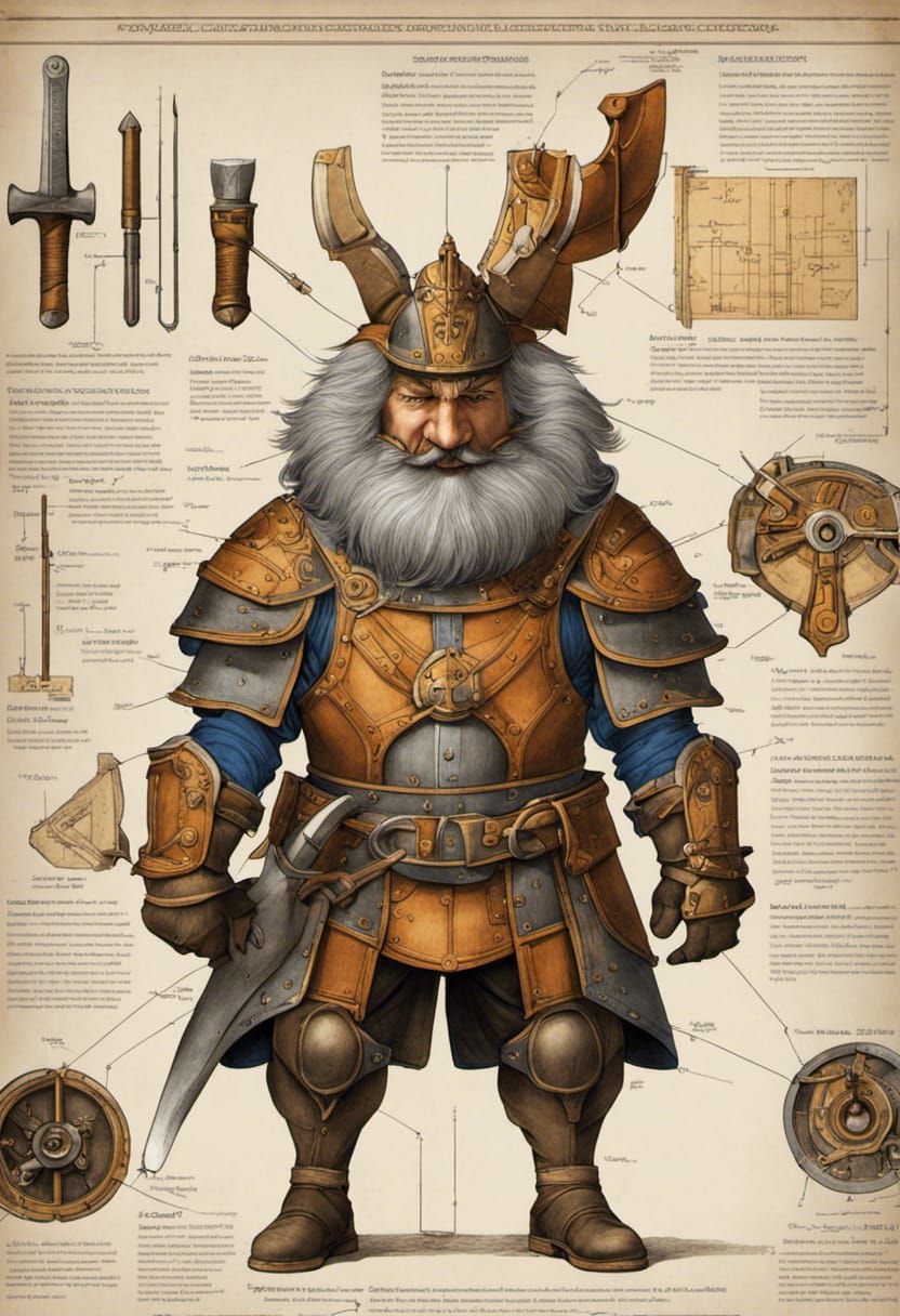 Detailed Art Nouveau Blueprint of Dwarven Blacksmith