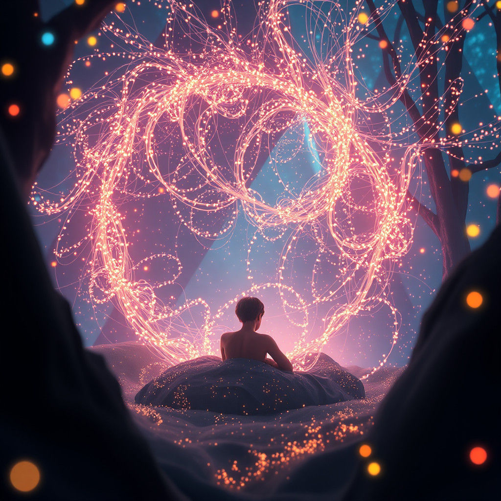 Dreamlike Firefly Swarm in a Surreal 3D Scene