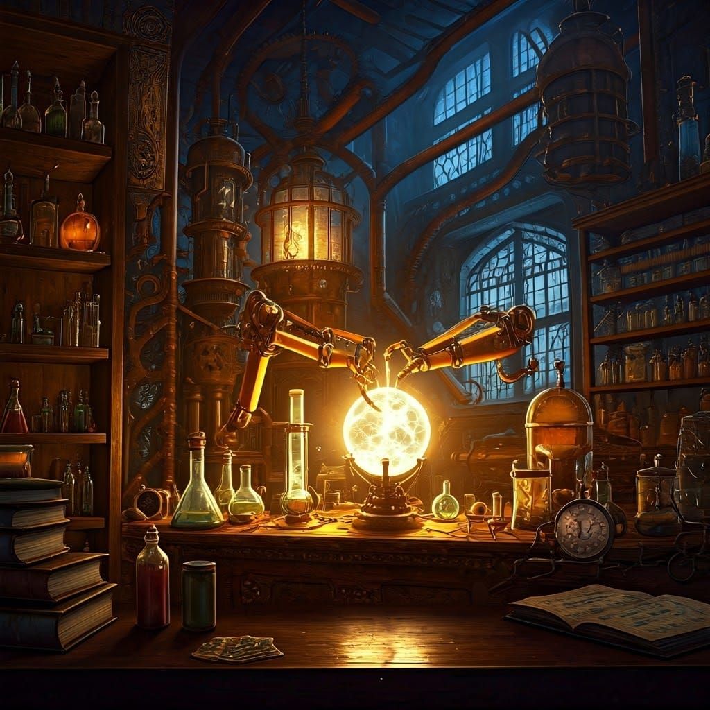 Steampunk Alchemist's Sanctum in Whimsical Detail