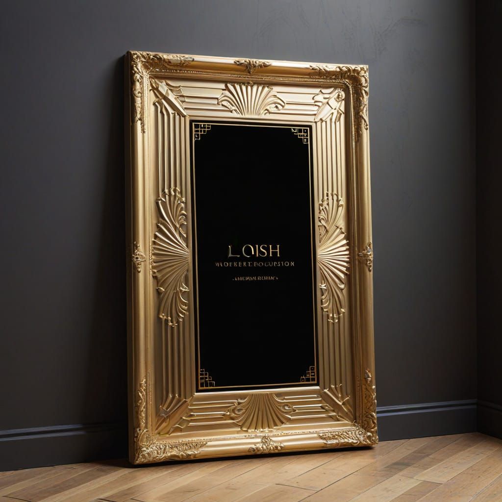 Luxurious Gold Frame with Elegant Line Art and Abstract Text