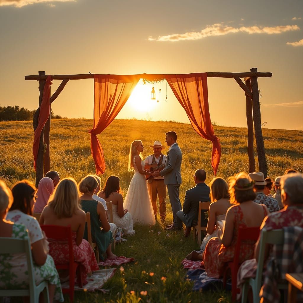 Bohemian Wedding Ceremony in a Wildflower Meadow