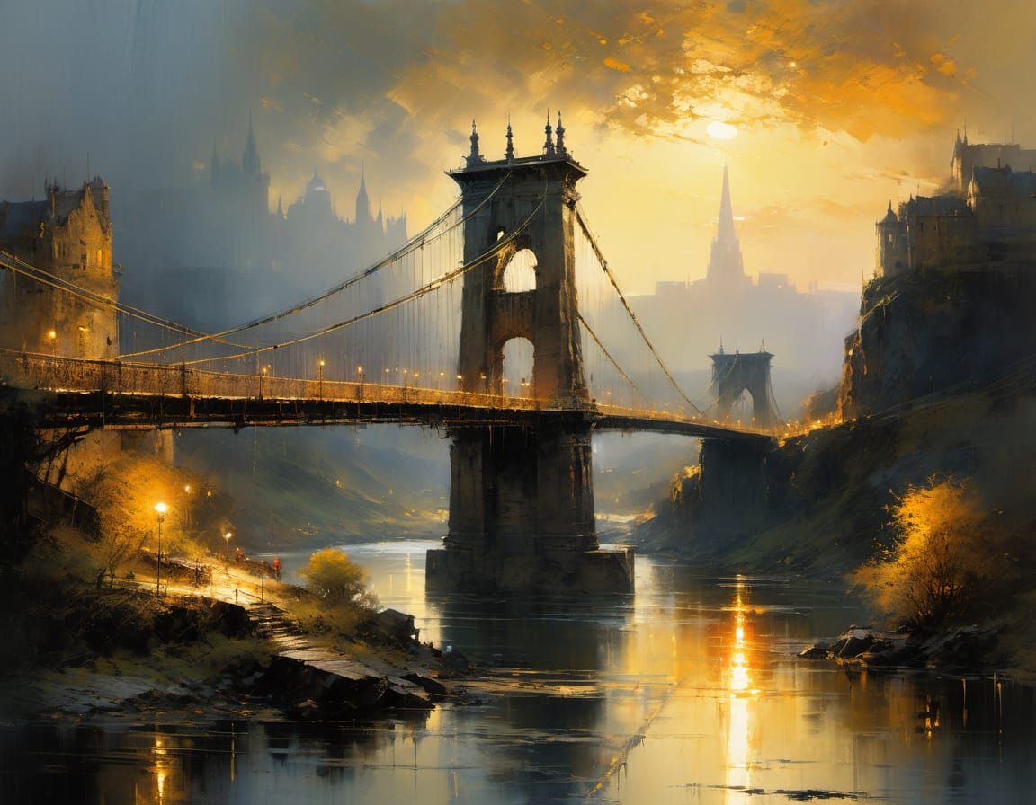 Surreal Fine Art Landscape of an Old Suspension Bridge