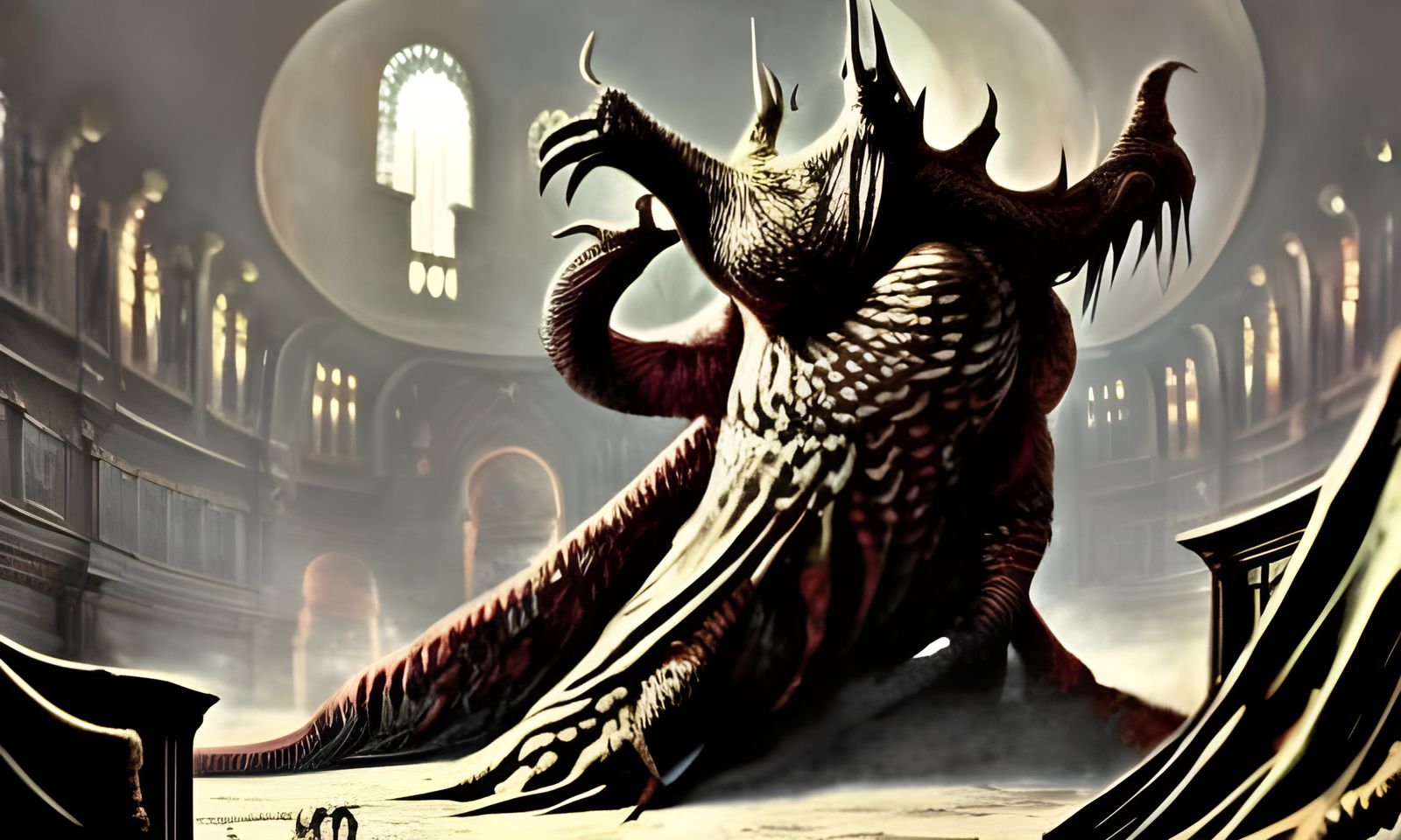 Slug Monster in Grand Library, Dark Fantasy Art