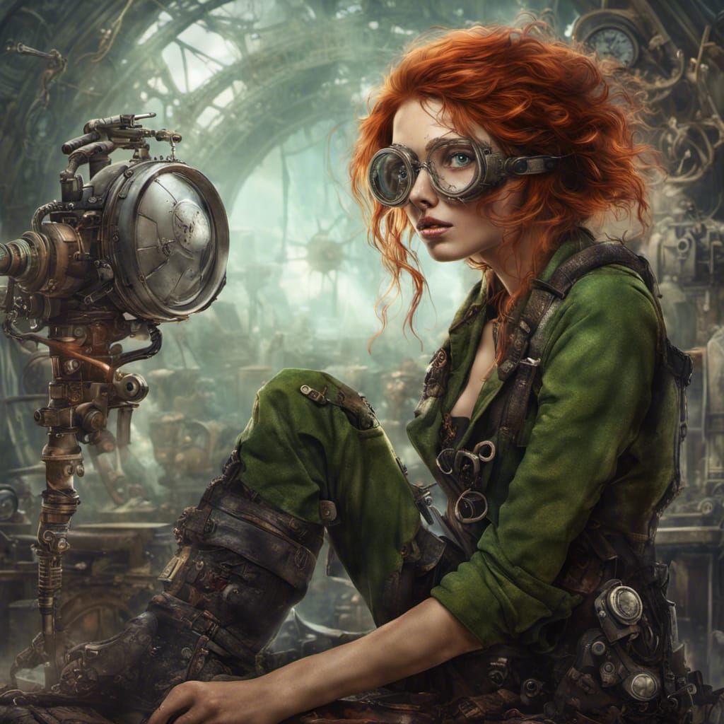Steampunk Auburn Beauty with Mechanical Leg