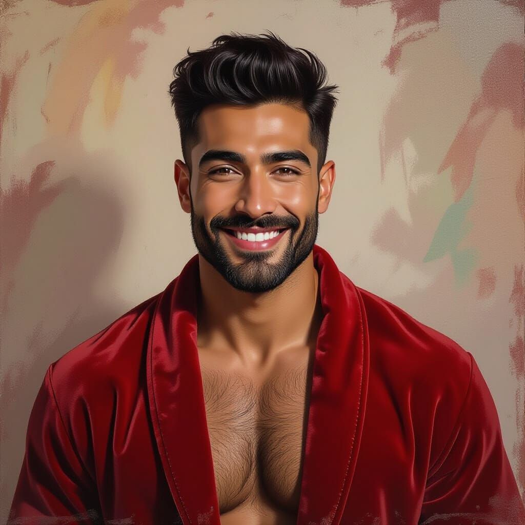 Handsome Man with Diverse Heritage in Neo-Impressionist Styl...