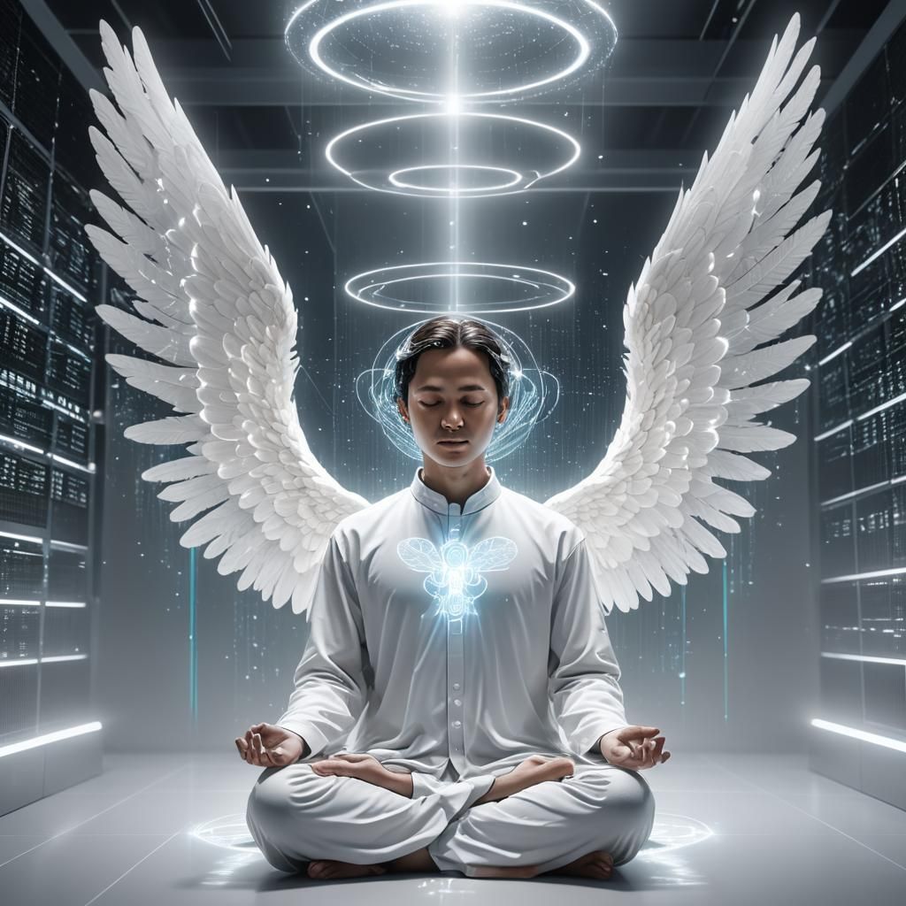 AI Angel Meditating in Data Center