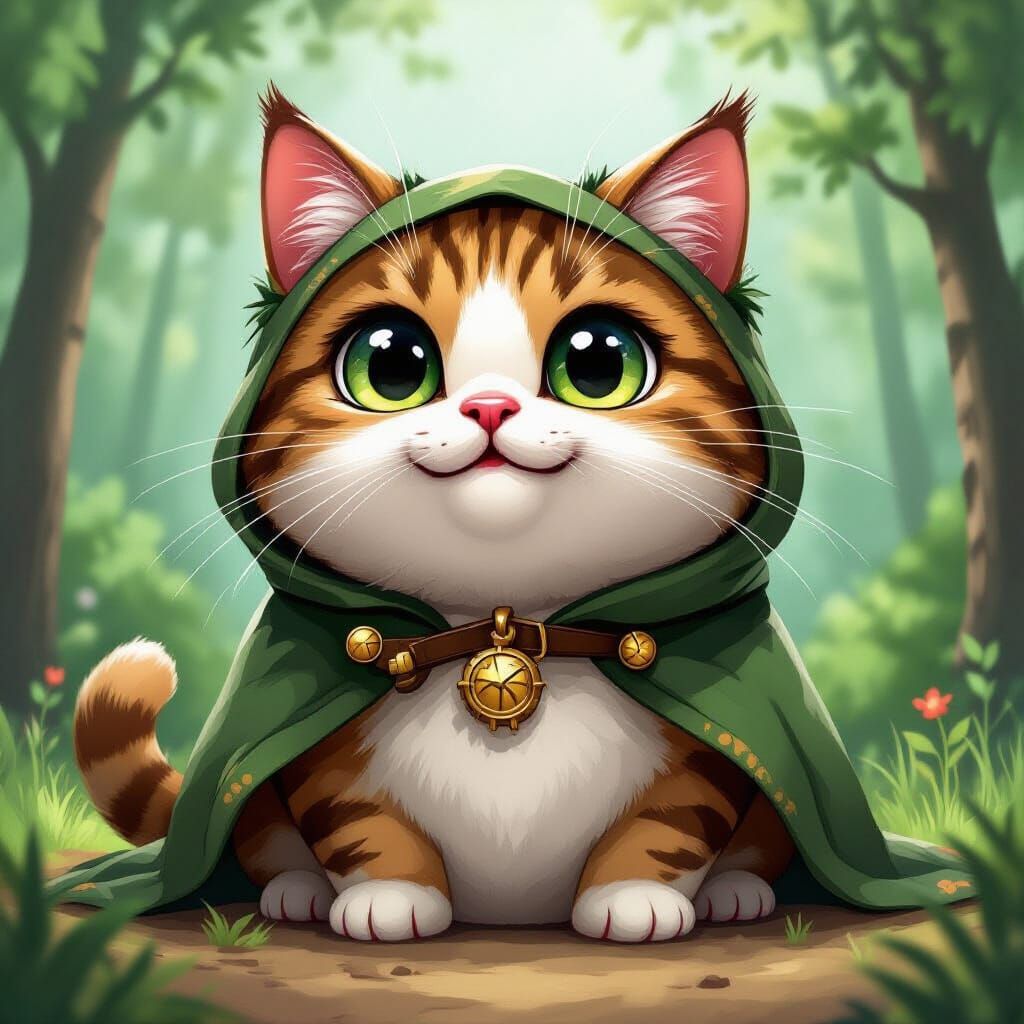 Steampunk Cat in a Whimsical Forest