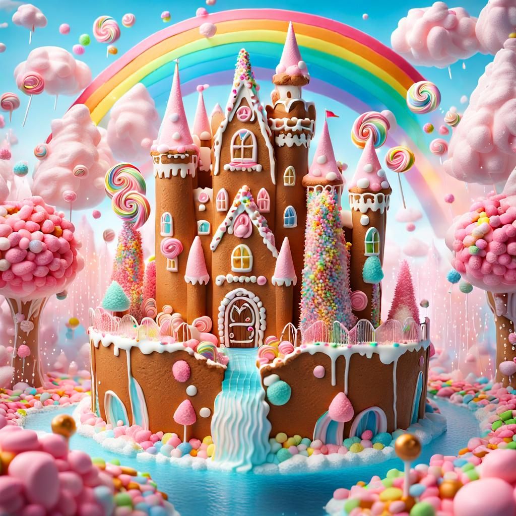 Romantic Gingerbread Castle in a Candy World