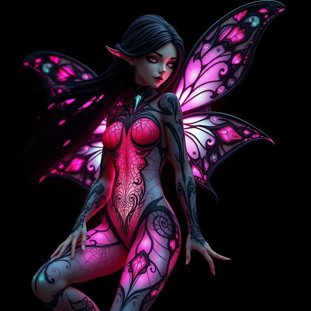 Enameled Glass Gothic Fairy with Bioluminescent Tattoos