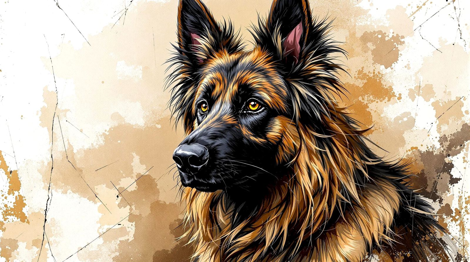 Belgian Shepherd Portrait as Oil Painting on Distressed Canv...