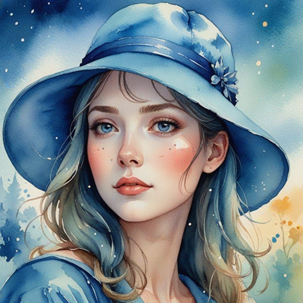 Whimsical Blue Hat in Watercolor Style
