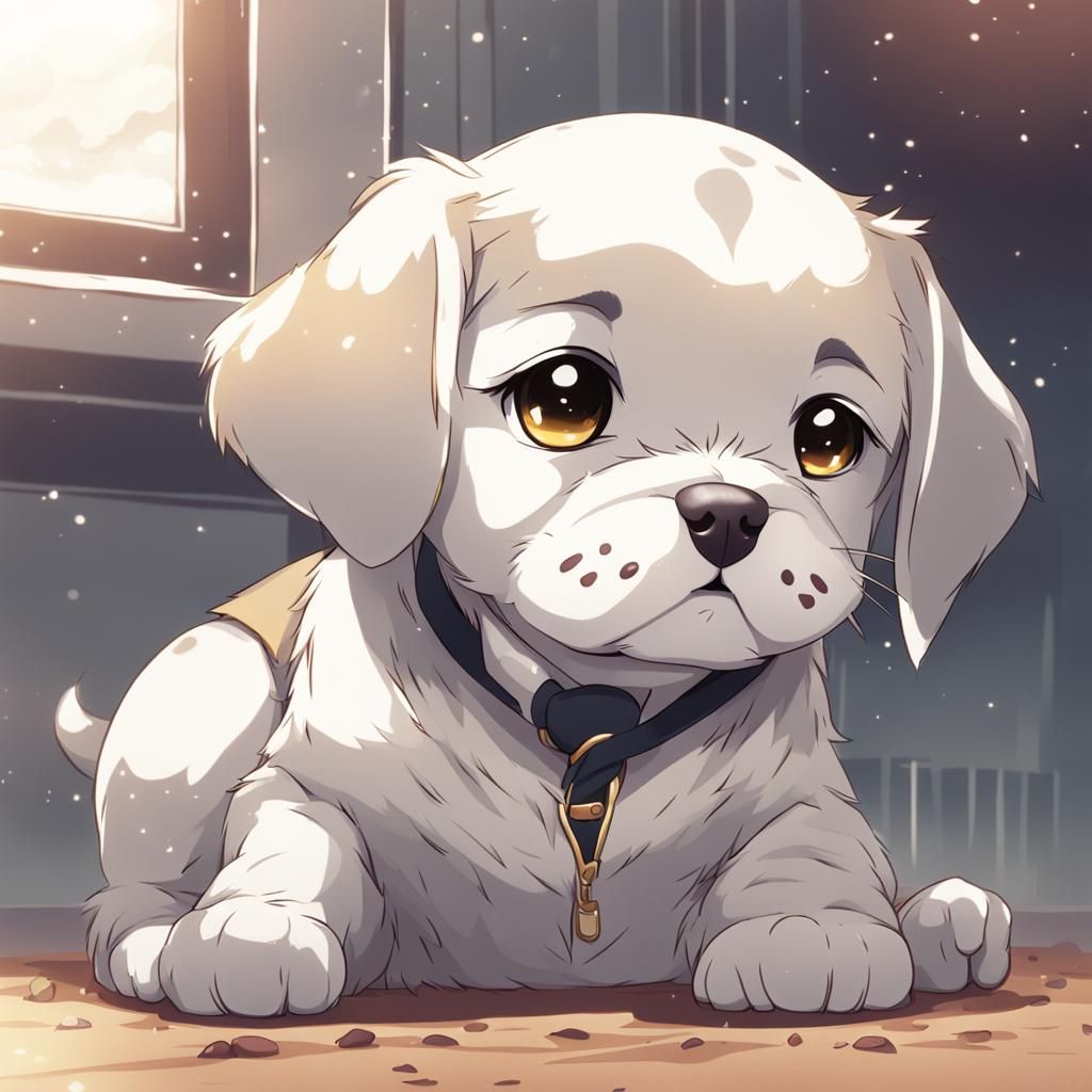 Pouting Puppy in Anime Key Visual Style