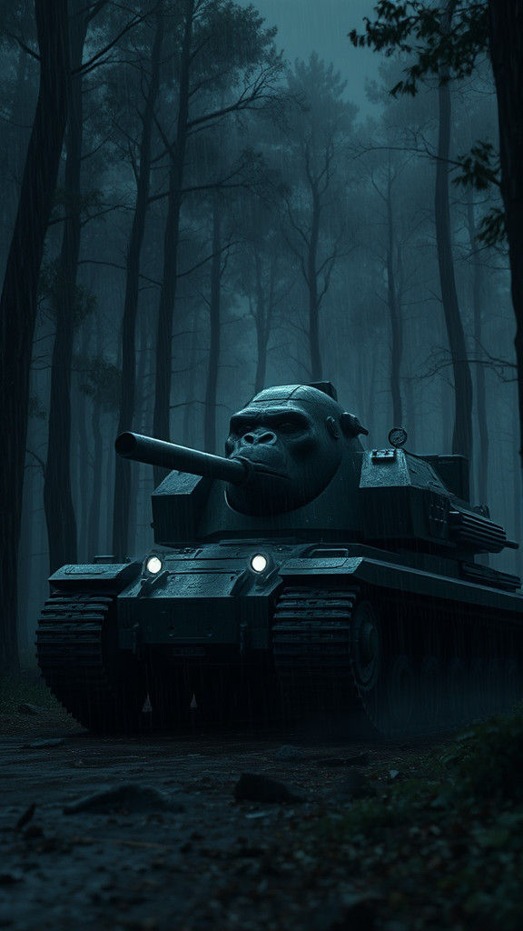 Dark Fantasy Gorilla Tank in Rainy Forest