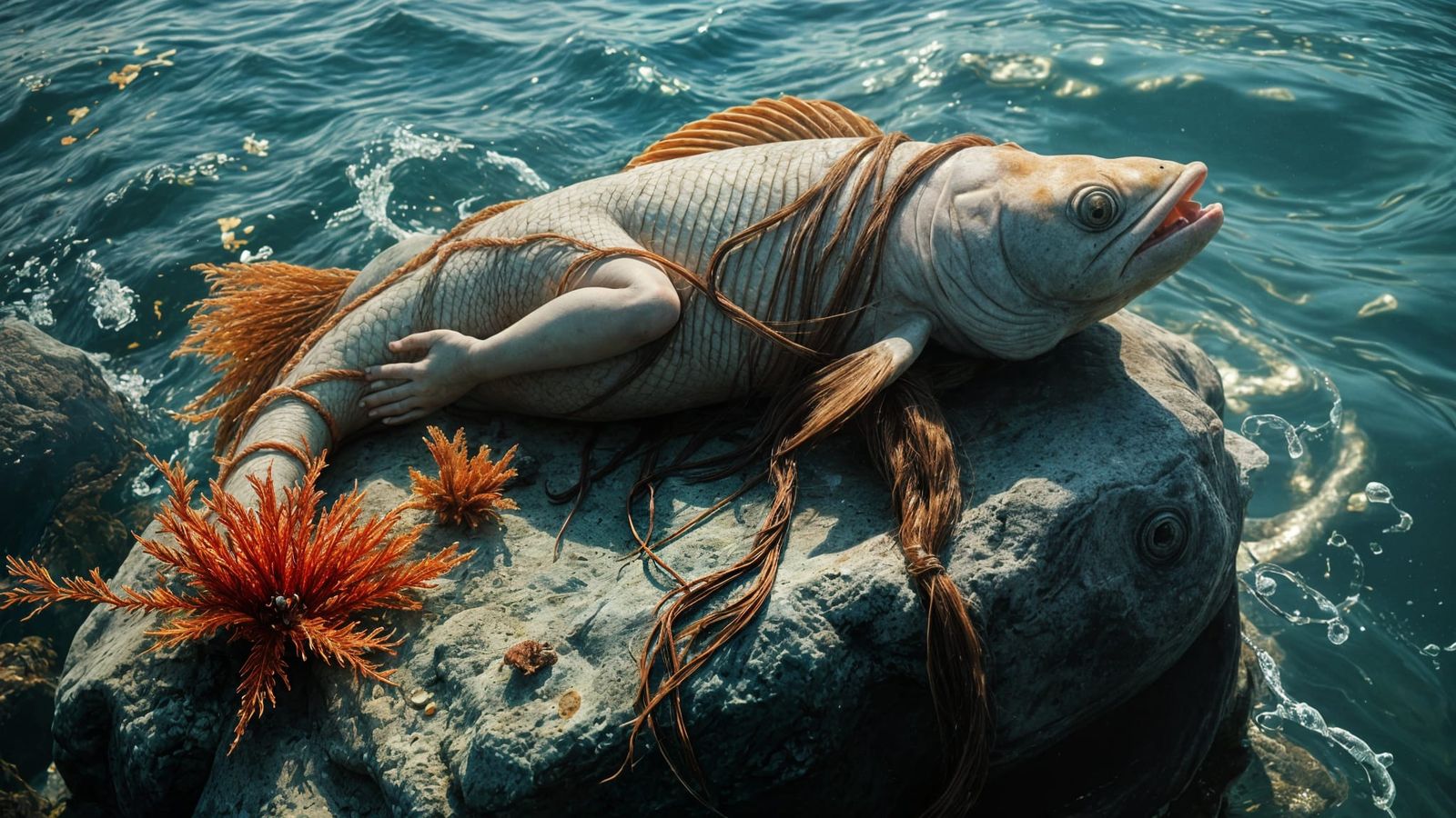 Mystical Mermaid Creature with Scaly Fish Tail