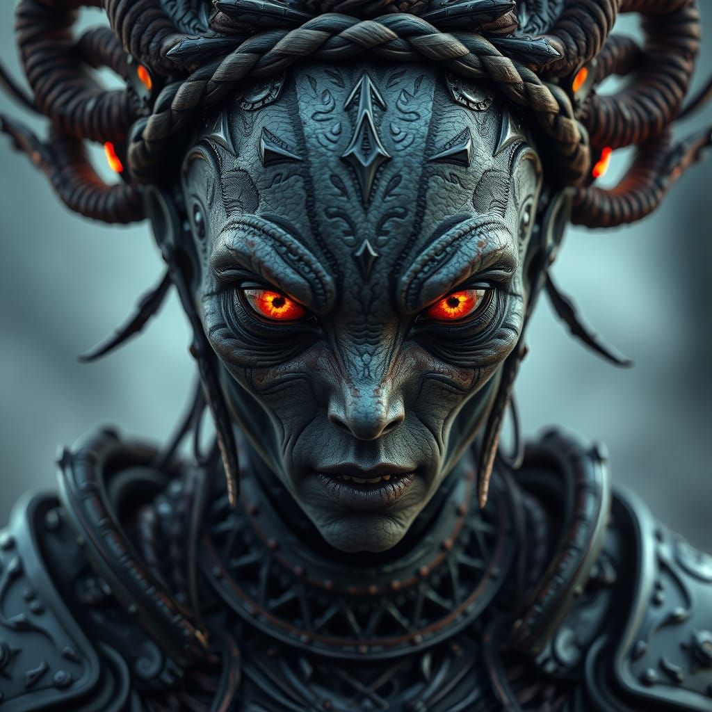 Dystopian Alien Empress Portrait in Biomech Style