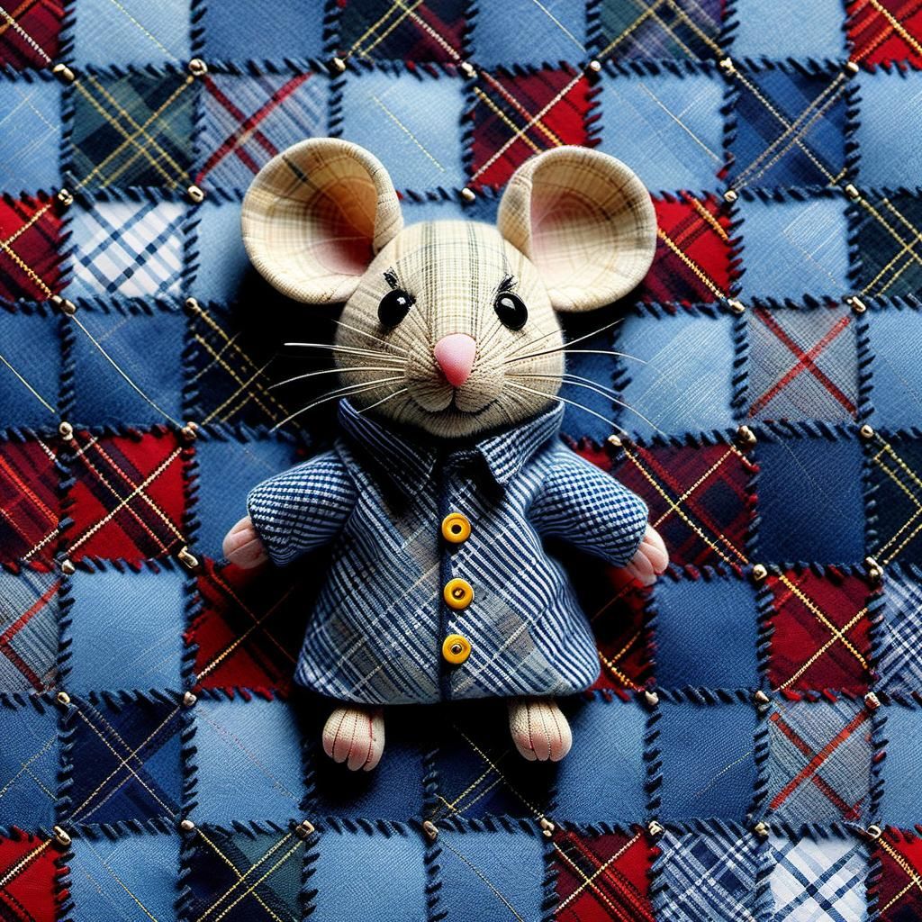 Hyperrealistic Patchwork Plaid Mice Photograph