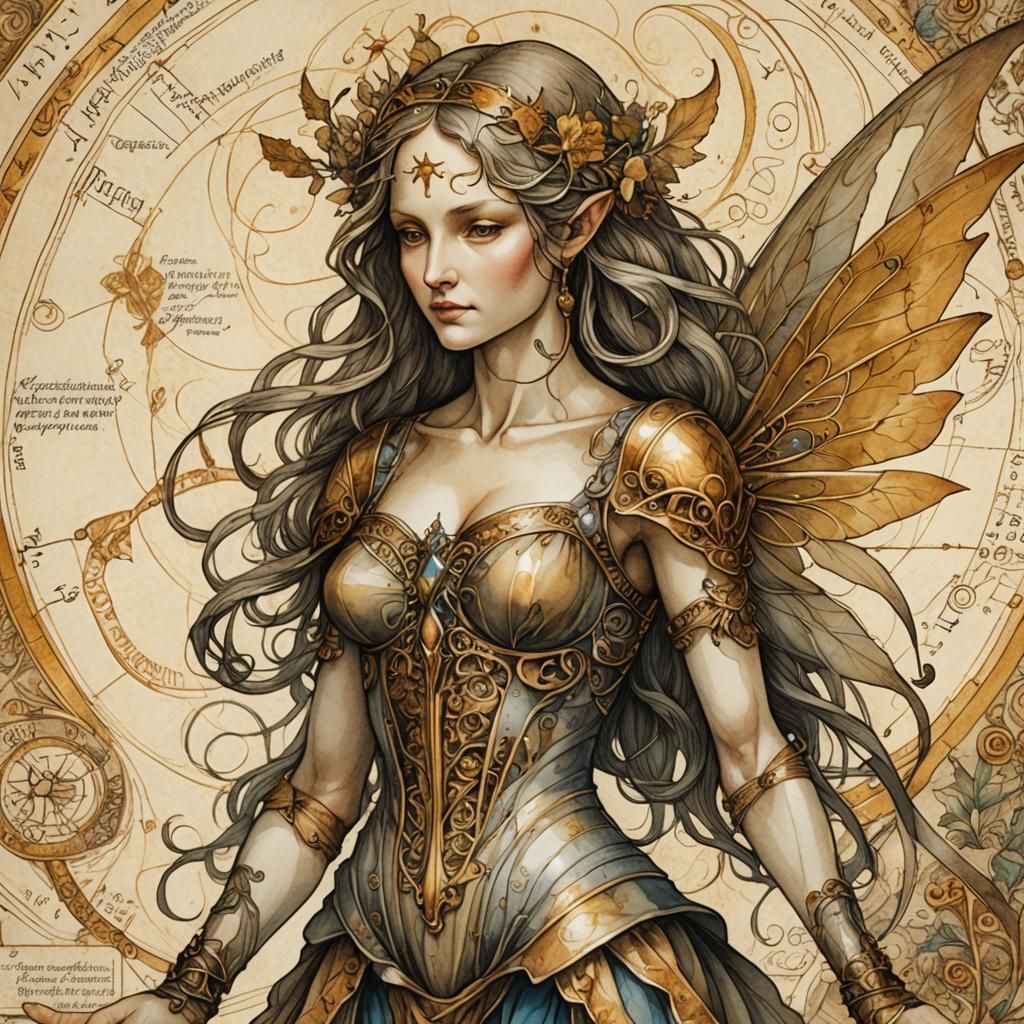 Renaissance Fairy Anatomy Drawing in Da Vinci Style